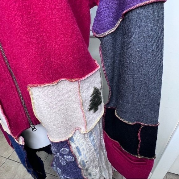 Vintage Woolrich Patchwork Duster Sweater Jacket Asymmetrical Hem Large - Picture 8 of 16